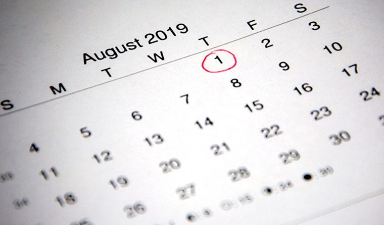 Calendar showing 1 August