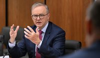 Prime Minister Anthony Albanese during the National Cabinet meeting in Brisbane on 28 April. (Image: AAP)