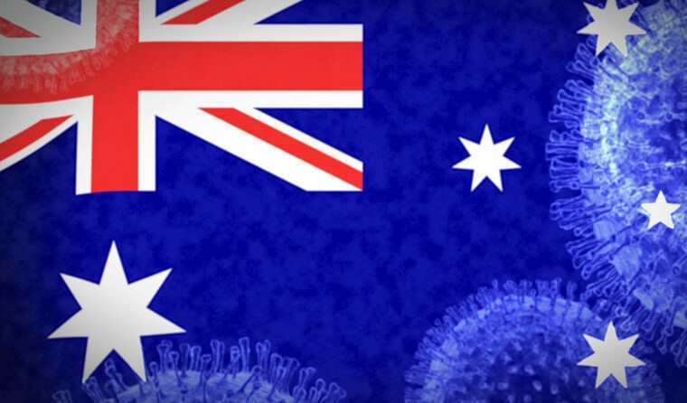 Coronavirus superimposed over Australian flag.