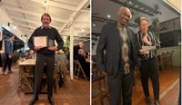 Dr Kevin Stanton (left) and Dr Raphael Torome received their awards from Dr Dianne Carr.